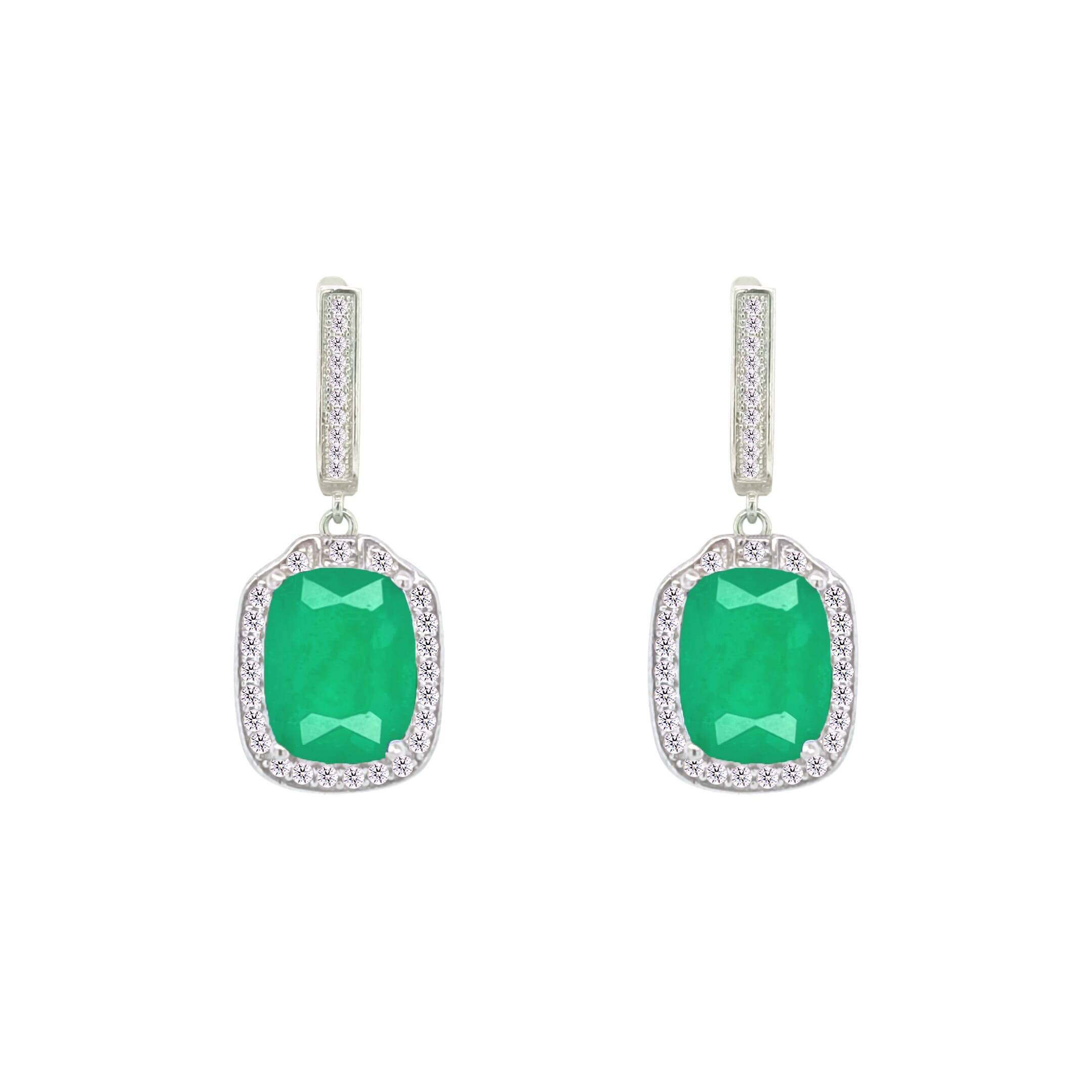 Asfour Crystal Jewelry Set With Halo Emerald Design In 925 Sterling Silver-SD0076-G-8