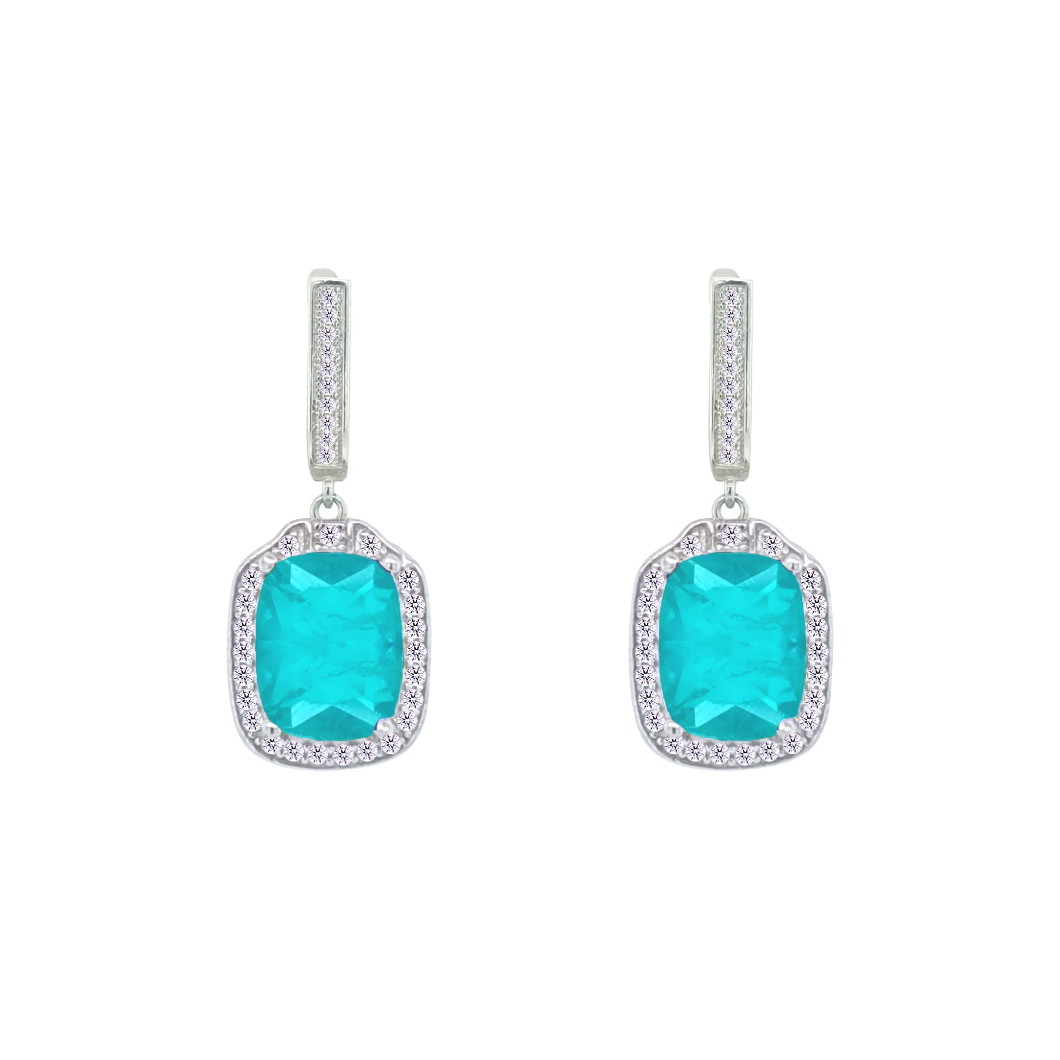 Asfour Crystal Jewelry Set With Turquoise Emerald Design In 925 Sterling Silver-SD0076-GC-8