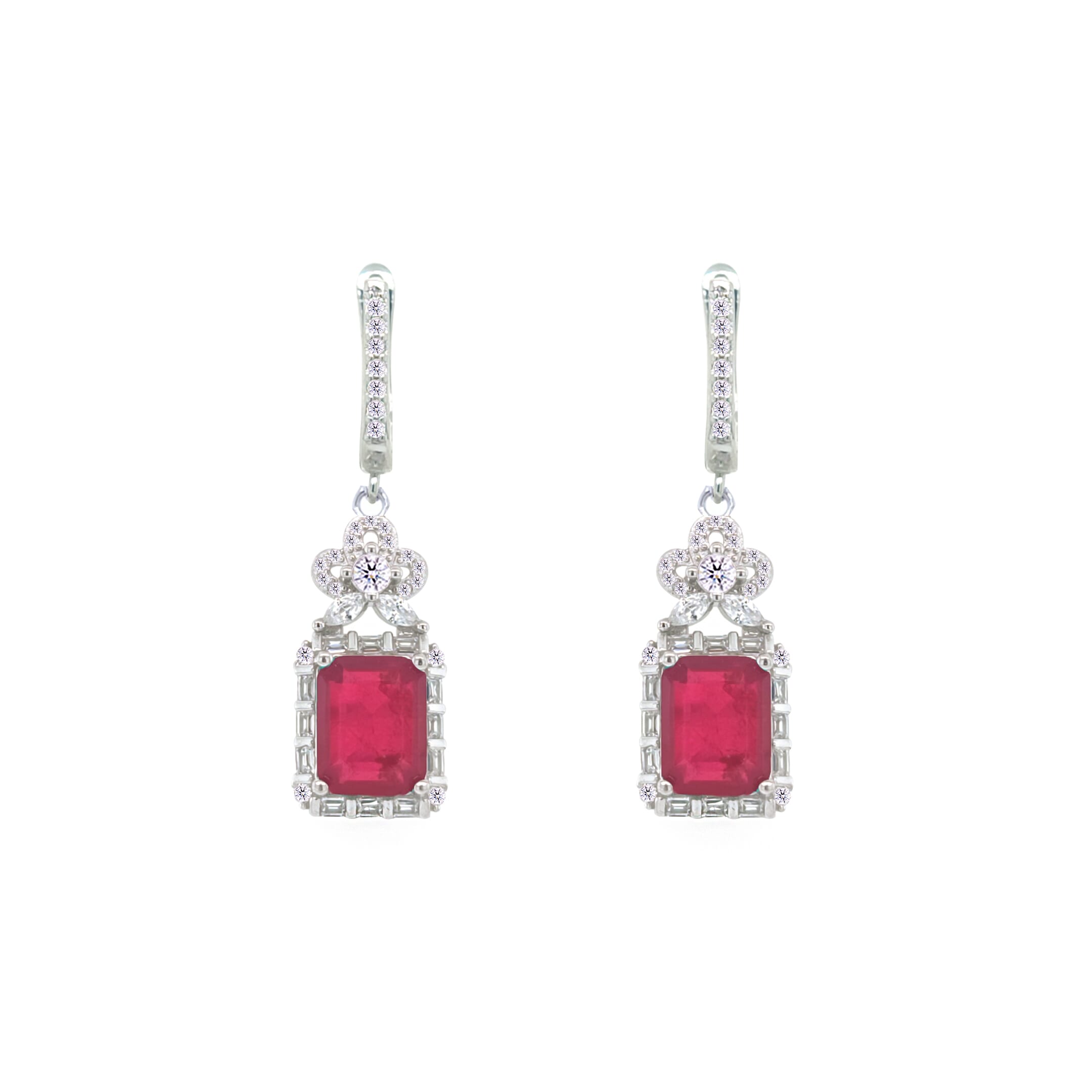 Asfour Crystal Jewelry Set With Fuchsia Emerald Design In 925 Sterling Silver-SD0077-F-9