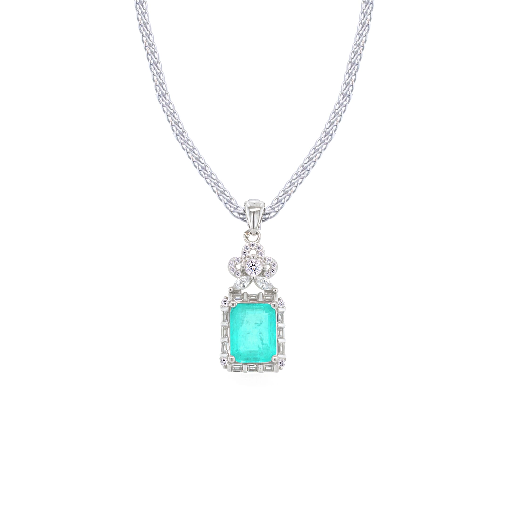 Asfour Crystal Jewelry Set With Light Turquoise Emerald Design In 925 Sterling Silver-SD0077-LGC-8