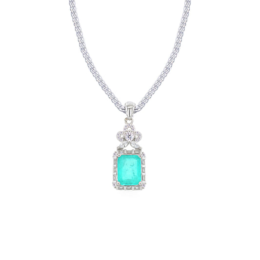 Asfour Crystal Jewelry Set With Light Turquoise Emerald Design In 925 Sterling Silver-SD0077-LGC-8
