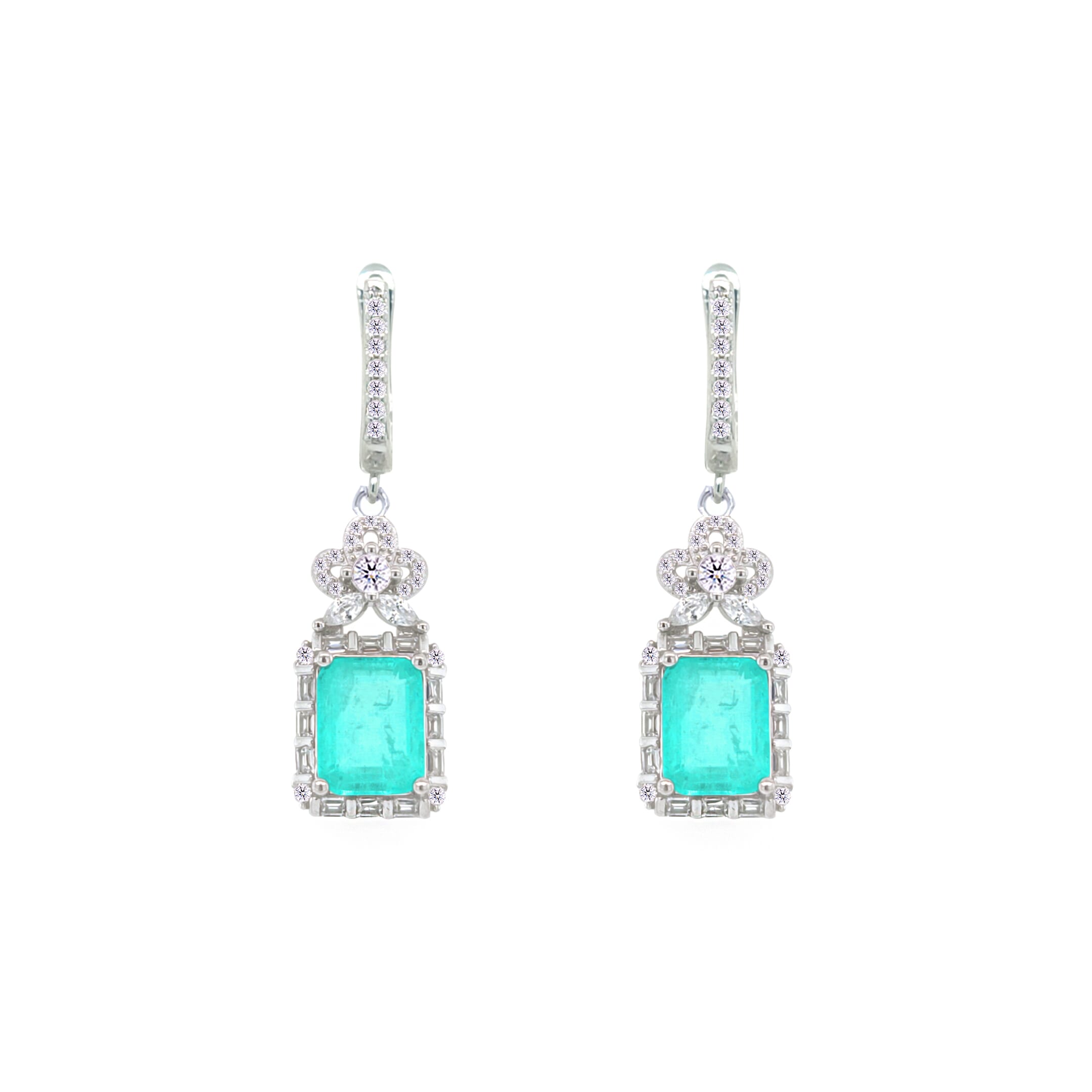 Asfour Crystal Jewelry Set With Light Turquoise Emerald Design In 925 Sterling Silver-SD0077-LGC-8