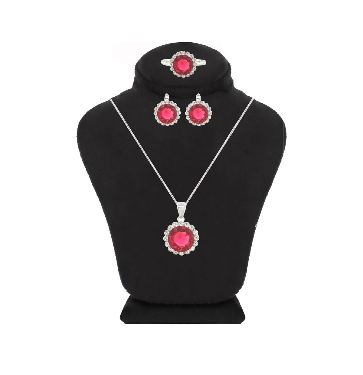 Asfour Crystal Jewelry Set With Fuchsia Round Design In 925 Sterling Silver-SD0078-F-9