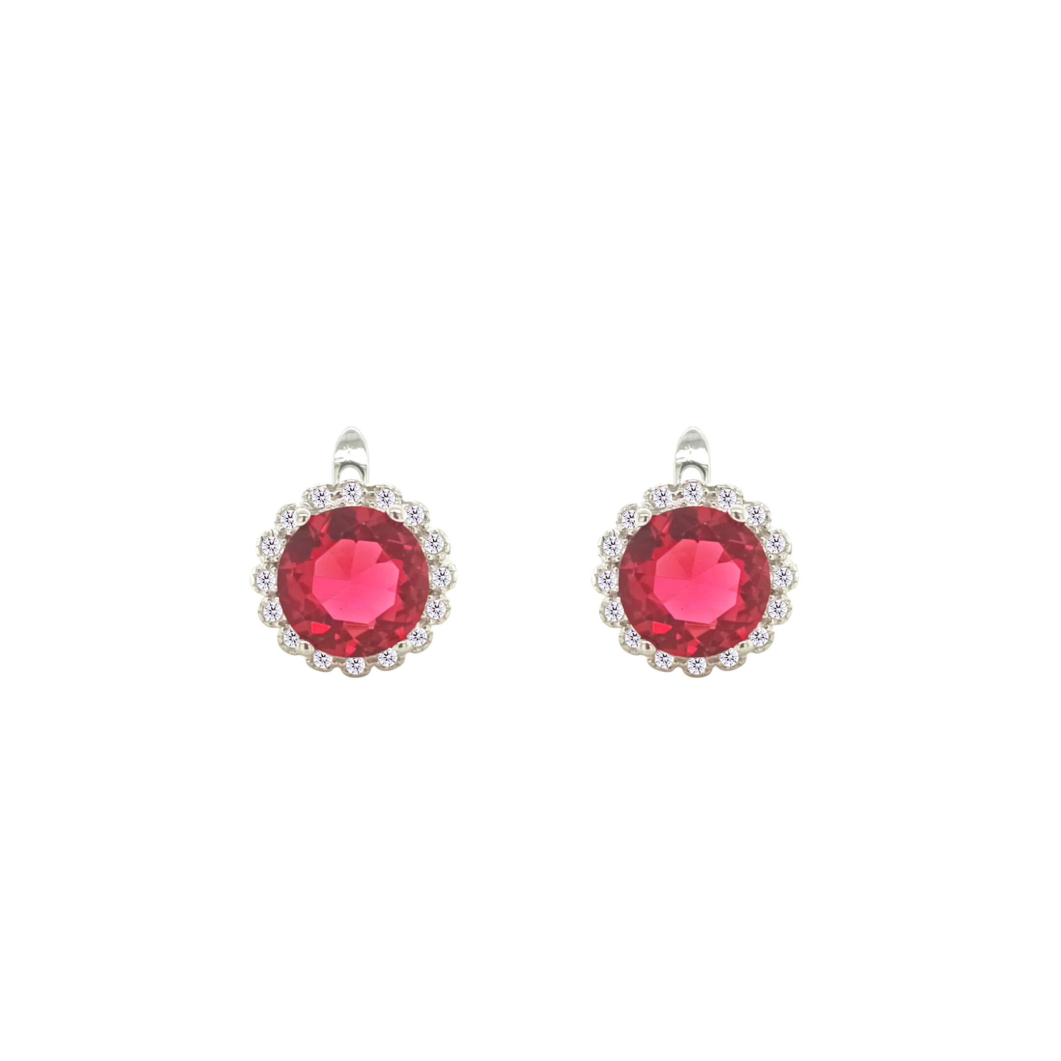 Asfour Crystal Jewelry Set With Fuchsia Round Design In 925 Sterling Silver-SD0078-F-9