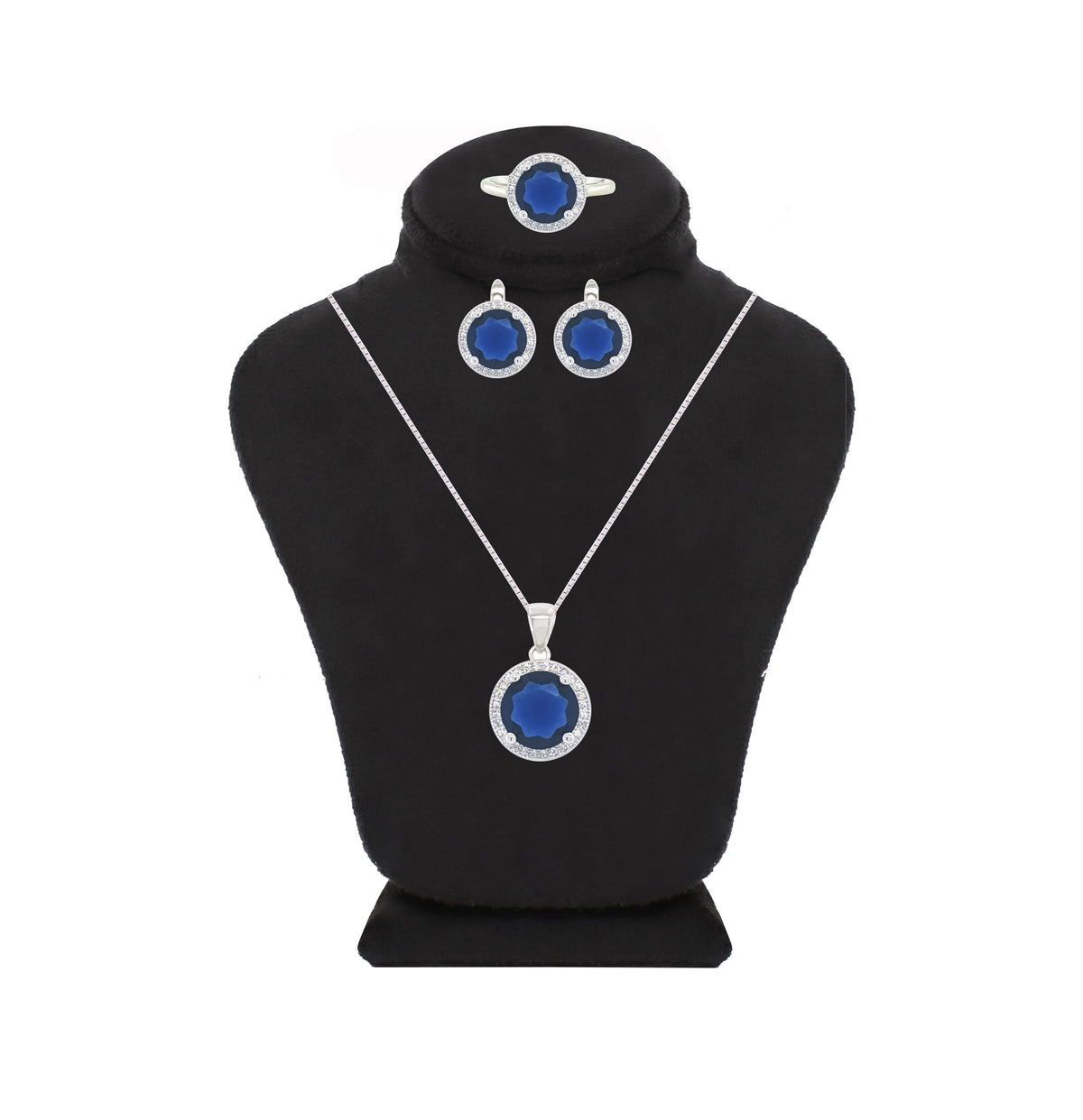 Asfour Crystal Jewelry Set With Blue Round Design In 925 Sterling Silver-SD0079-B-7