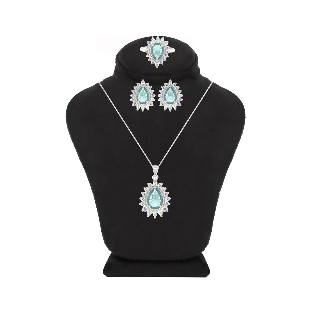 Asfour Crystal Jewelry Set With Zircon Pear Design In 925 Sterling Silver-SD0080-LZ-7