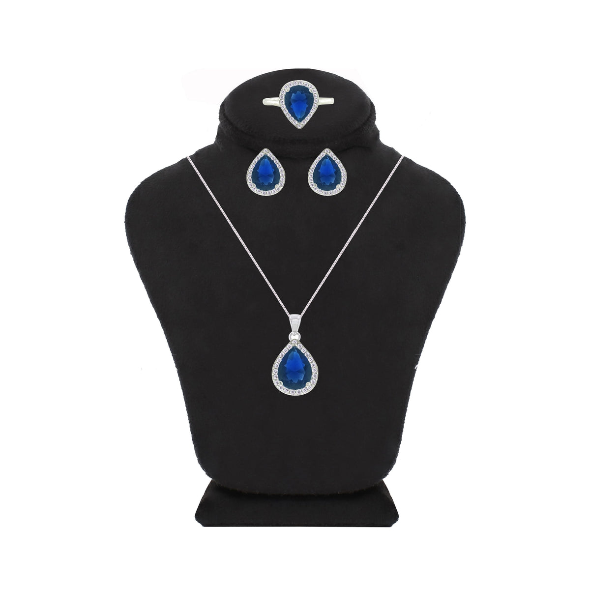 Asfour Crystal Jewelry Set With Blue Pear Design In 925 Sterling Silver-SD0081-B-8