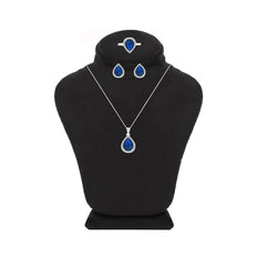 عصفور كريستال طقم فضة عيار 925 بتصميم كمثري ازرق مرصع بالزركون - SD0081-B-8