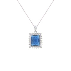 Asfour Crystal Jewelry Set With Blue Emerald Design In 925 Sterling Silver-SD0083-B-9