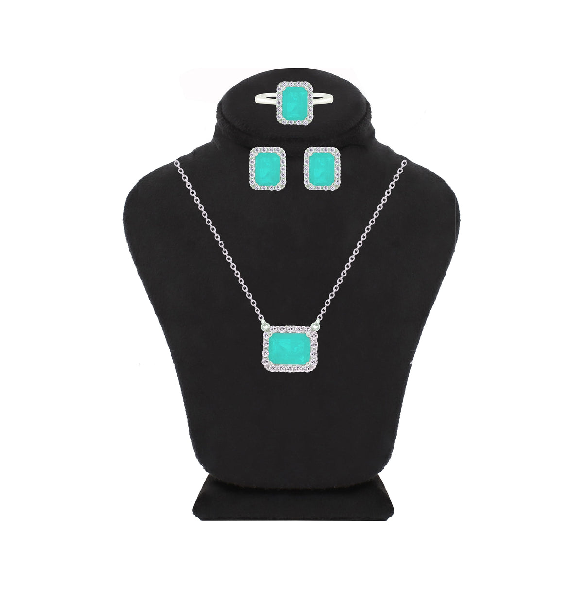 Asfour Crystal Jewelry Set With Turquoise Emerald Design In 925 Sterling Silver-SD0085-GC-8