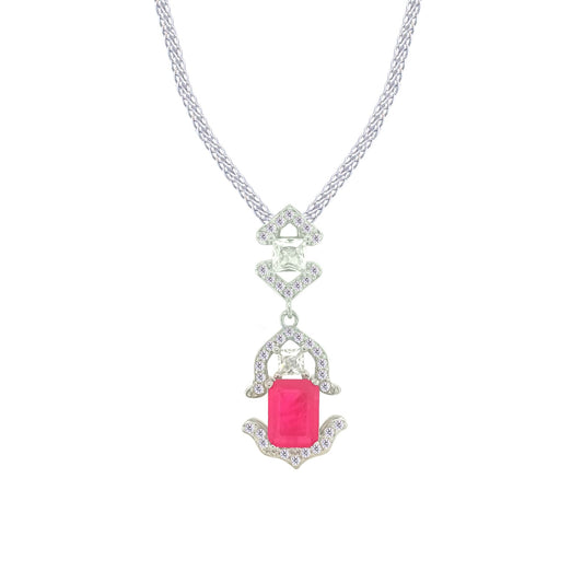 Asfour Crystal Jewelry Set With Art Deco Fuchsia Design In 925 Sterling Silver-SD0088-F-8
