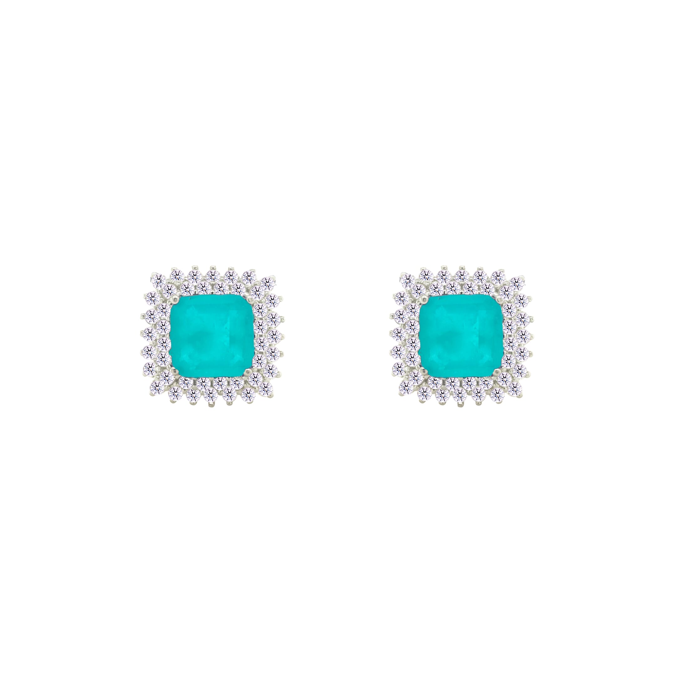 Asfour Crystal Jewelry Set With Turquoise Square Design In 925 Sterling Silver-SD0089-GC-9