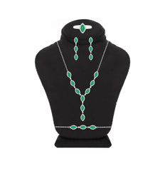 عصفور كريستال طقم فضة عيار 925 بتصميم ماركيز اخضر مرصع بالزركون - SD0095-G-8