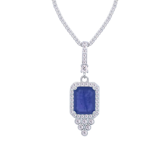 Asfour Crystal Jewelry Set With Decorative Blue Emerald Design In 925 Sterling Silver-SD0101-B-7