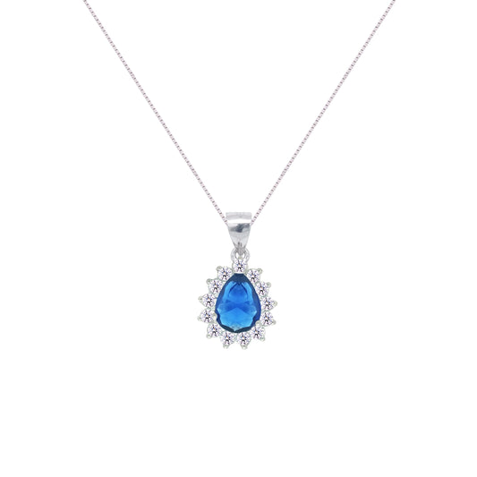 Asfour Crystal Jewelry Set With Blue Pear Design In 925 Sterling Silver-SD0103-B-7