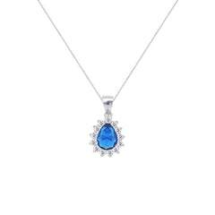 Asfour Crystal Jewelry Set With Blue Pear Design In 925 Sterling Silver-SD0103-B-7