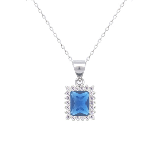 Asfour Crystal Jewelry Set With Blue Emerald Design In 925 Sterling Silver-SD0106-B-9