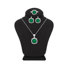 Asfour Crystal Jewelry Set With Emerald Square Design In 925 Sterling Silver-SD0108-G-7