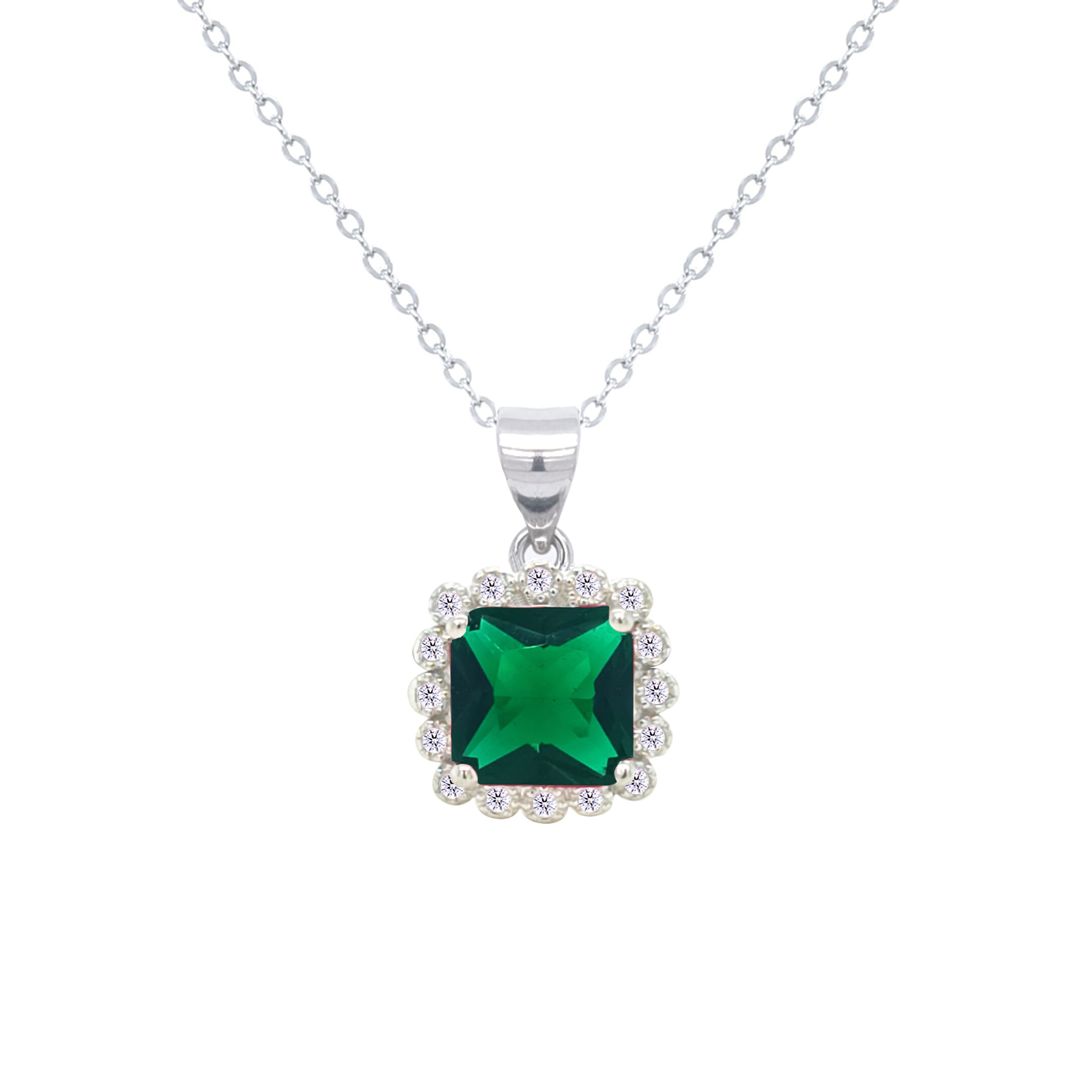 Asfour Crystal Jewelry Set With Emerald Square Design In 925 Sterling Silver-SD0108-G-7