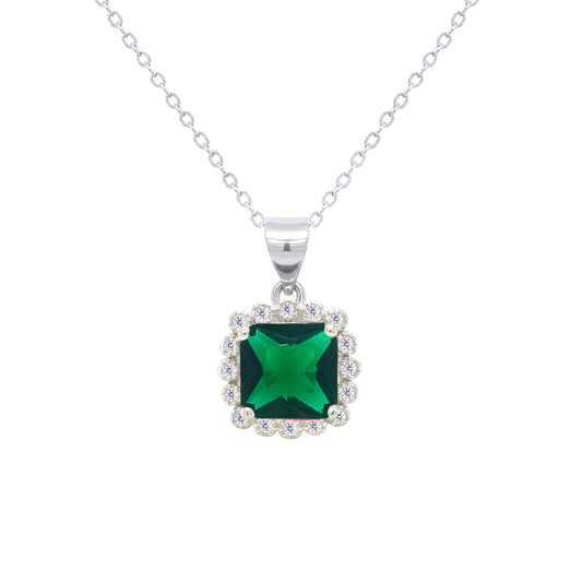 Asfour Crystal Jewelry Set With Emerald Square Design In 925 Sterling Silver-SD0108-G-7