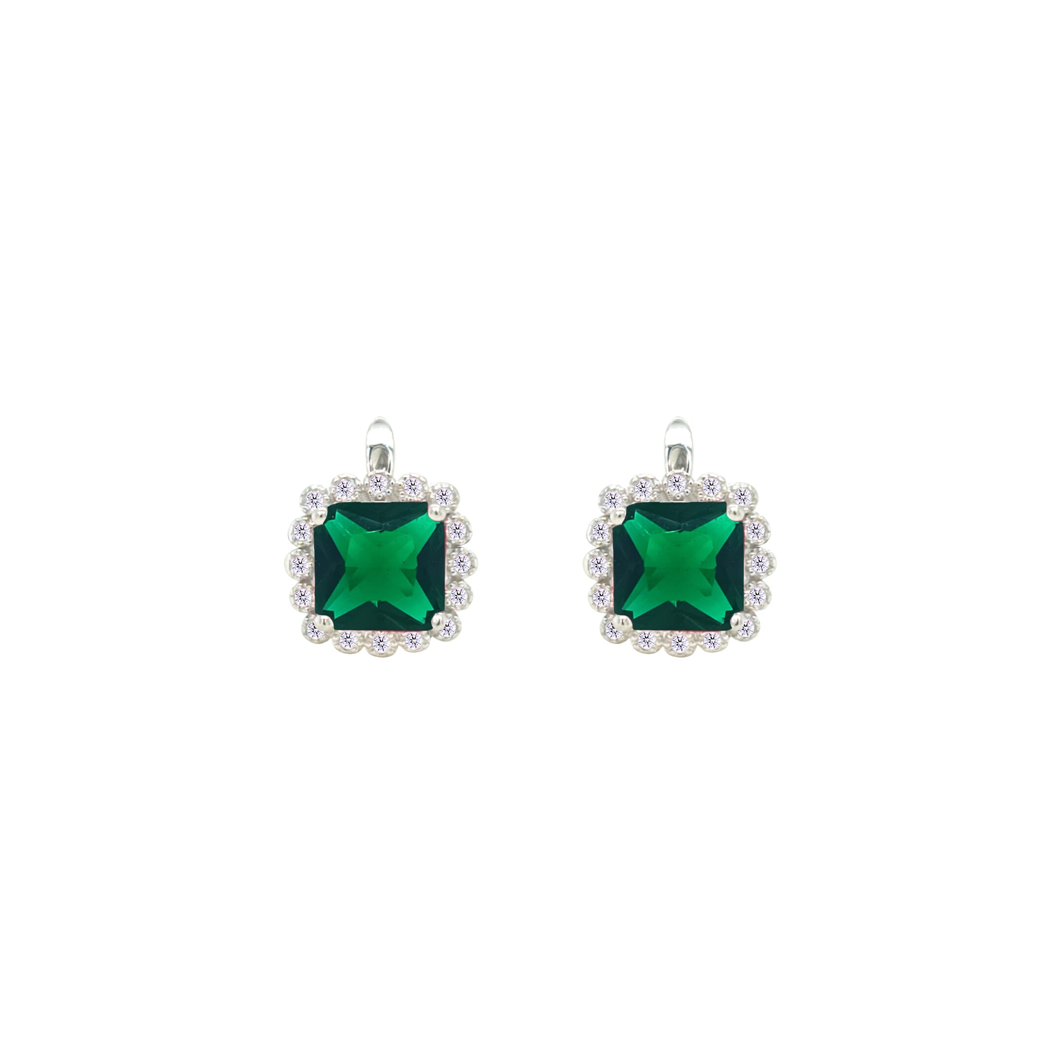 Asfour Crystal Jewelry Set With Emerald Square Design In 925 Sterling Silver-SD0108-G-7