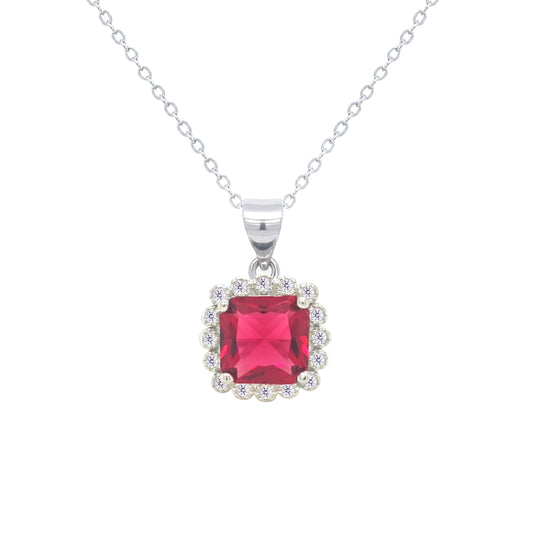 Asfour Crystal Jewelry Set With Ruby Square Design In 925 Sterling Silver-SD0108-R-7