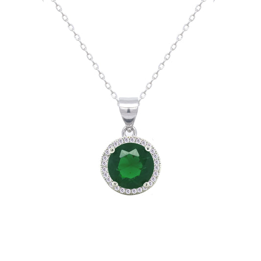 Asfour Crystal Jewelry Set With Halo Emerald Round Design In 925 Sterling Silver-SD0111-G-9