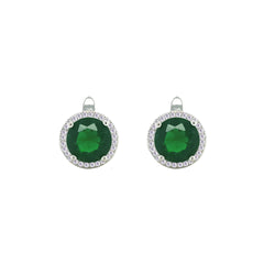 Asfour Crystal Jewelry Set With Halo Emerald Round Design In 925 Sterling Silver-SD0111-G-9