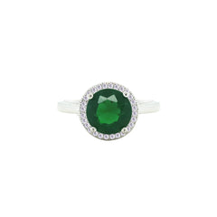 Asfour Crystal Jewelry Set With Halo Emerald Round Design In 925 Sterling Silver-SD0111-G-9