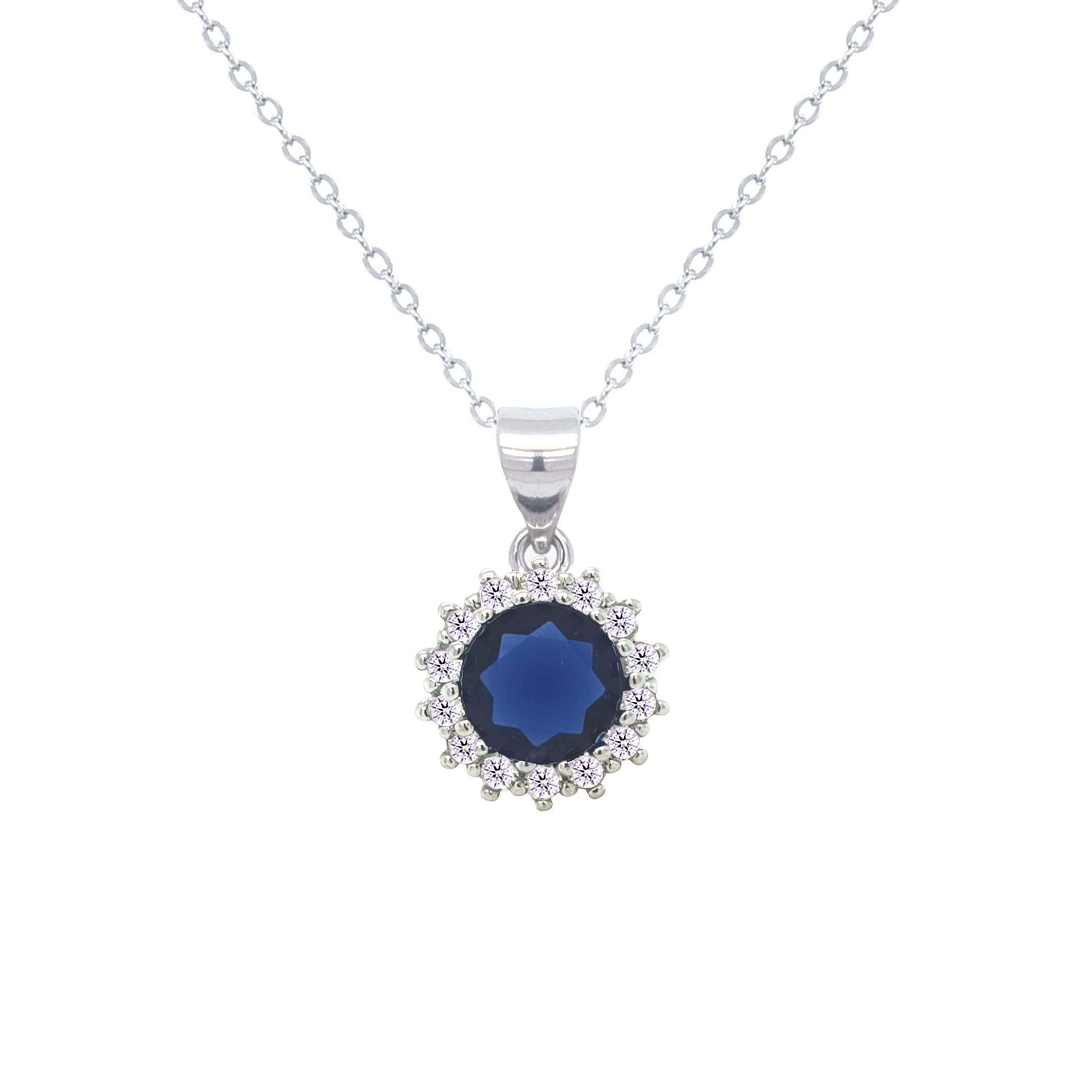 Asfour Crystal Jewelry Set With Halo Blue Round Design In 925 Sterling Silver-SD0113-B-7