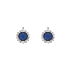 Asfour Crystal Jewelry Set With Halo Blue Round Design In 925 Sterling Silver-SD0113-B-7