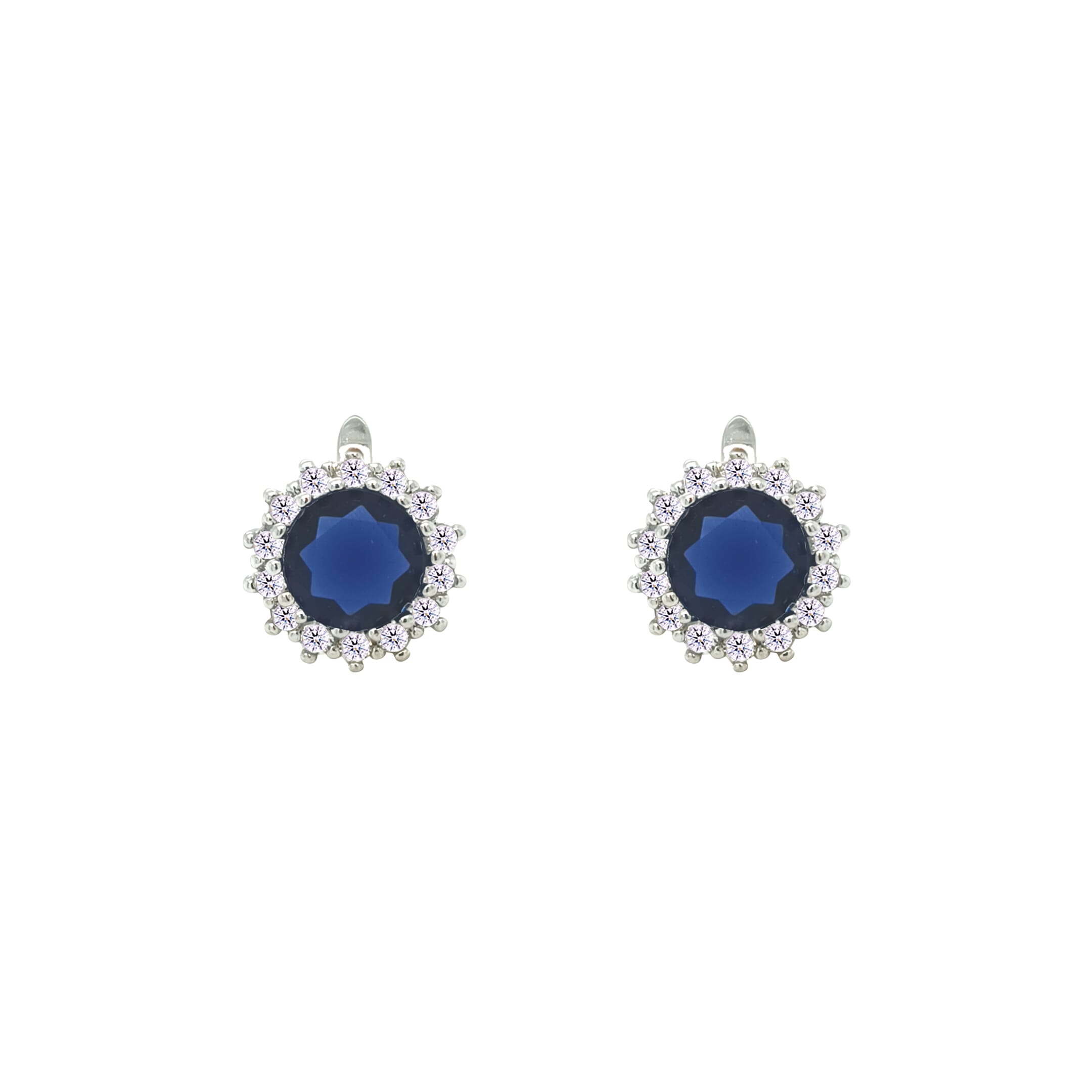 Asfour Crystal Jewelry Set With Halo Blue Round Design In 925 Sterling Silver-SD0113-B-9