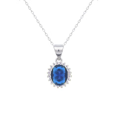 Asfour Crystal Jewelry Set With Halo Blue Oval Design In 925 Sterling Silver-SD0114-B-9