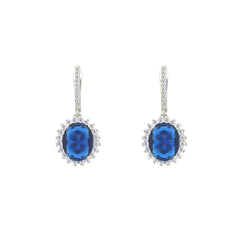 Asfour Crystal Jewelry Set With Halo Blue Oval Design In 925 Sterling Silver-SD0114-B-9