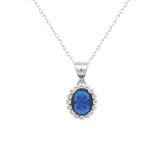 Asfour Crystal Jewelry Set With Halo Blue Oval Design In 925 Sterling Silver-SD0115-B-7