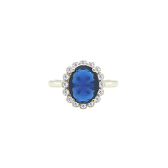 Asfour Crystal Jewelry Set With Halo Blue Oval Design In 925 Sterling Silver-SD0115-B-7