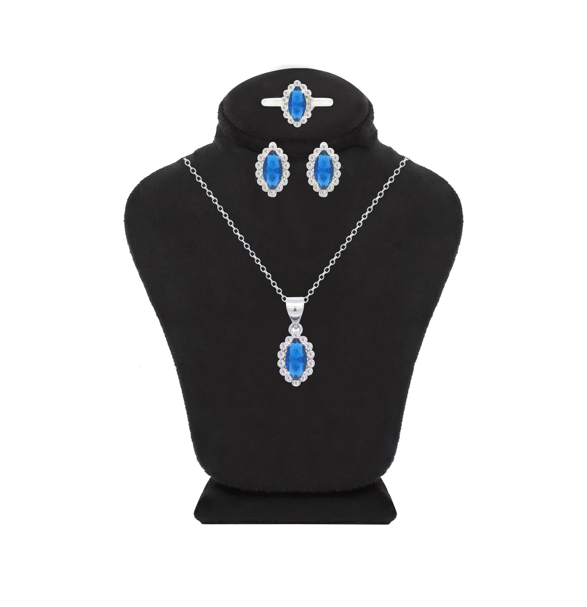 Asfour Crystal Jewelry Set With Blue Marquise Design In 925 Sterling Silver-SD0120-B-9