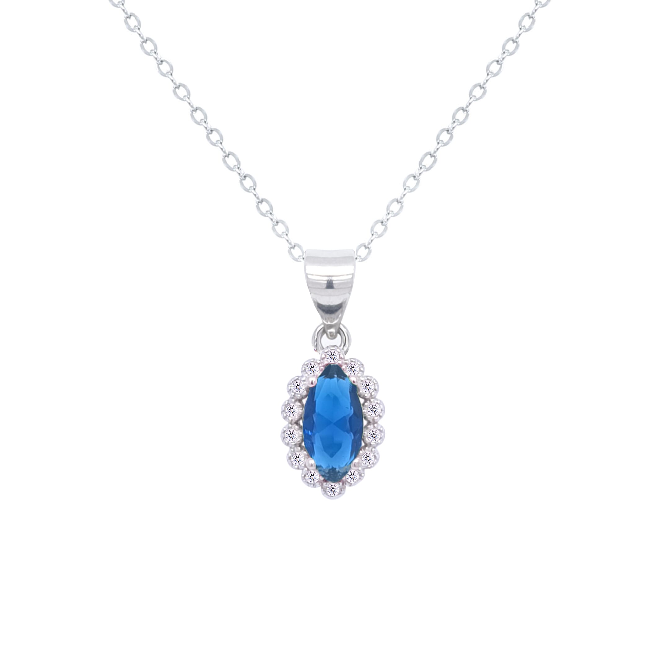 Asfour Crystal Jewelry Set With Blue Marquise Design In 925 Sterling Silver-SD0120-B-9