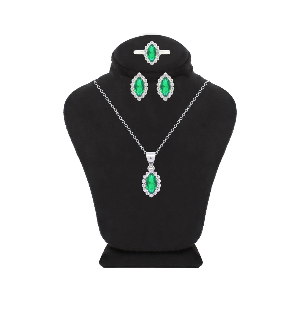 Asfour Crystal Jewelry Set With Emerald Marquise Design In 925 Sterling Silver-SD0120-G-8