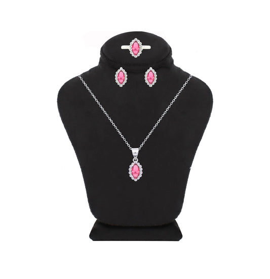Asfour Crystal Jewelry Set With Dark Rose Marquise Design In 925 Sterling Silver-SD0120-O5-9