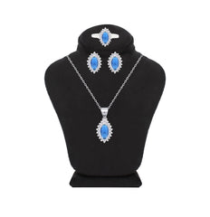 Asfour Crystal Jewelry Set With Blue Marquise Design In 925 Sterling Silver-SD0121-B-8