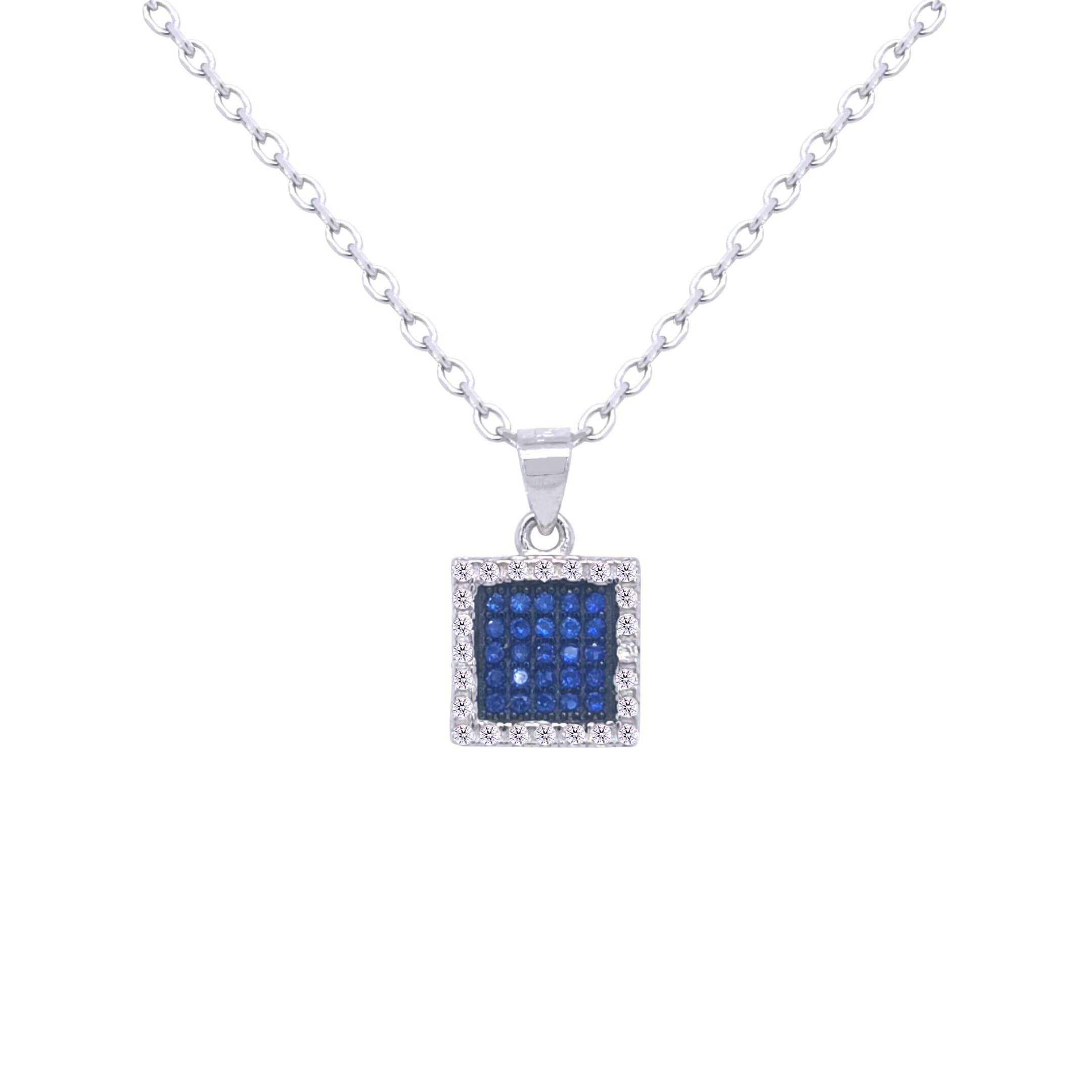 Asfour Crystal Jewelry Set With Blue Square Design In 925 Sterling Silver-SD0122-B