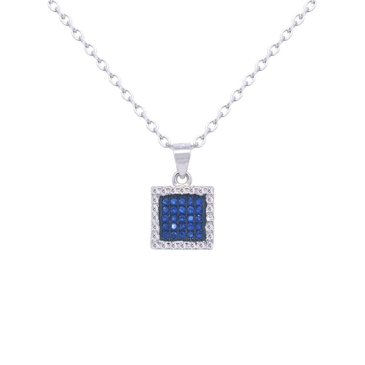 Asfour Crystal Jewelry Set With Blue Square Design In 925 Sterling Silver-SD0122-B