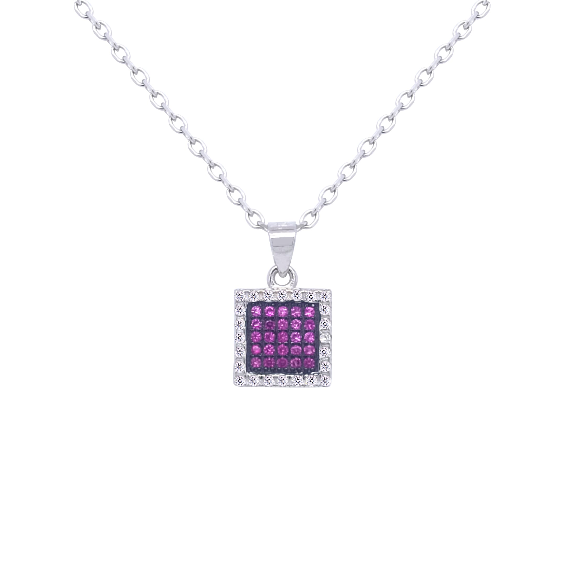 Asfour Crystal Jewelry Set With Fuchsia Square Design In 925 Sterling Silver-SD0122-F