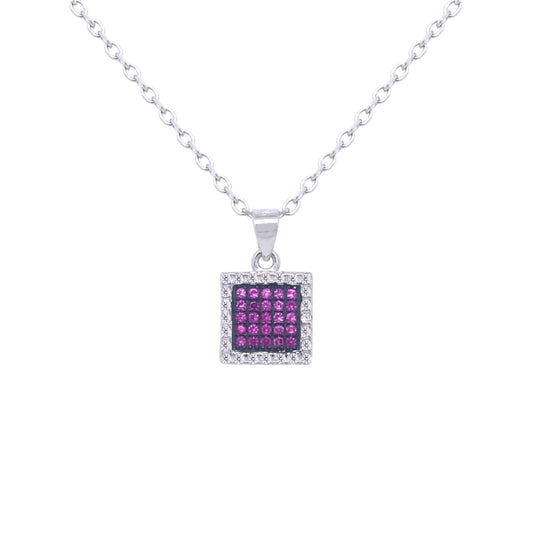 Asfour Crystal Jewelry Set With Fuchsia Square Design In 925 Sterling Silver-SD0122-F