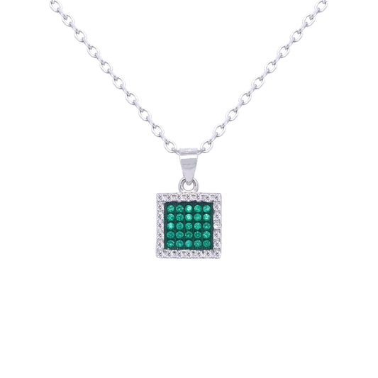 Asfour Crystal Jewelry Set With Emerald Square Design In 925 Sterling Silver-SD0122-G