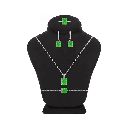 Asfour Crystal Jewelry Set With Emerald Zirocn Stones In 925 Sterling Silver-SD0131-G-8
