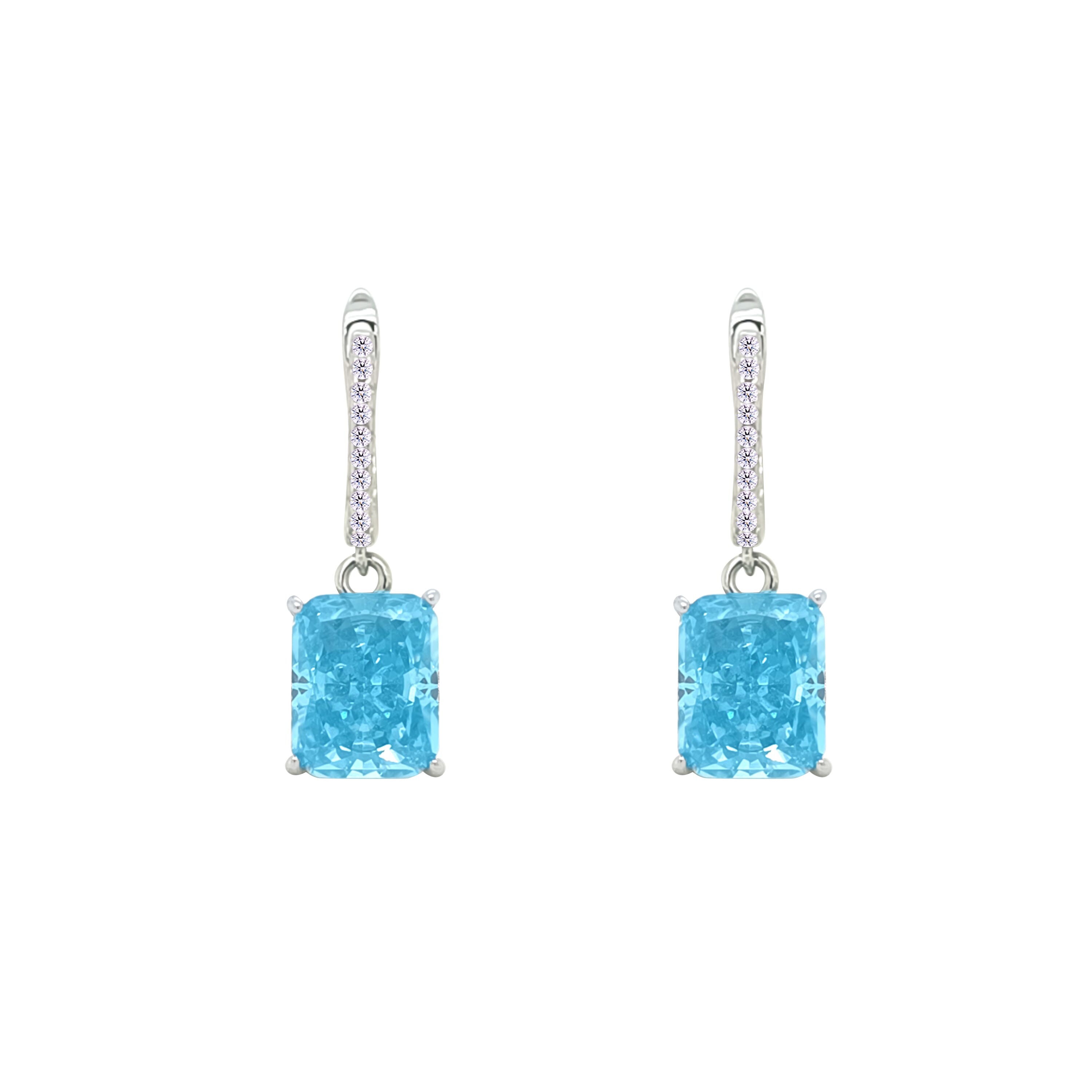 Asfour Crystal Jewelry Set With Aquamarine Emerald Design In 925 Sterling Silver-SD0131-M-9
