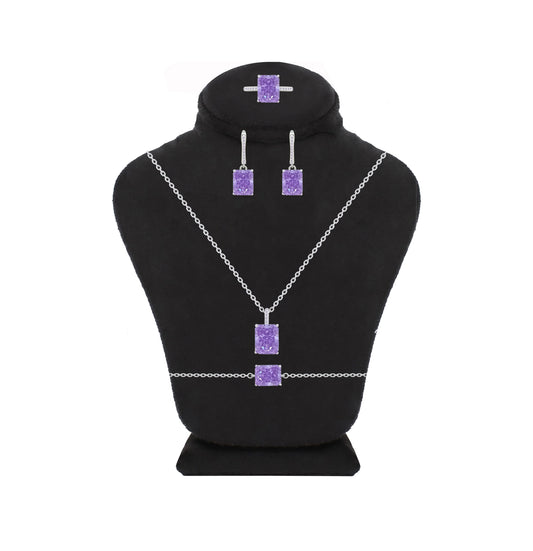 Asfour Crystal Jewelry Set With Tenzanite Emerald Design In 925 Sterling Silver-SD0131-N-9