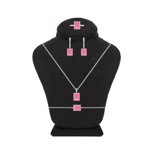 Asfour Crystal Jewelry Set With Rose Emerald Design In 925 Sterling Silver-SD0131-O-8